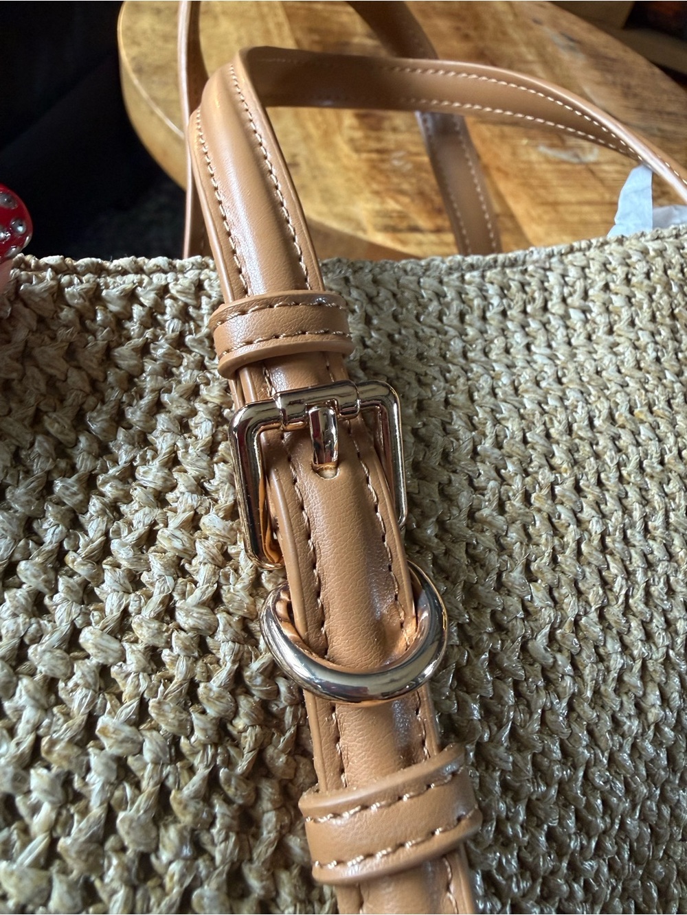Rachel Zoe cream & tan woven straw tote bag - Picture 4 of 5